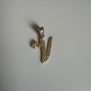 Initial V 14k real solid gold pendant